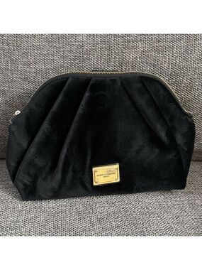 Dolce & Gabbana Women Black Velvet Signature Cosmetic Pouch Makeup Bag New